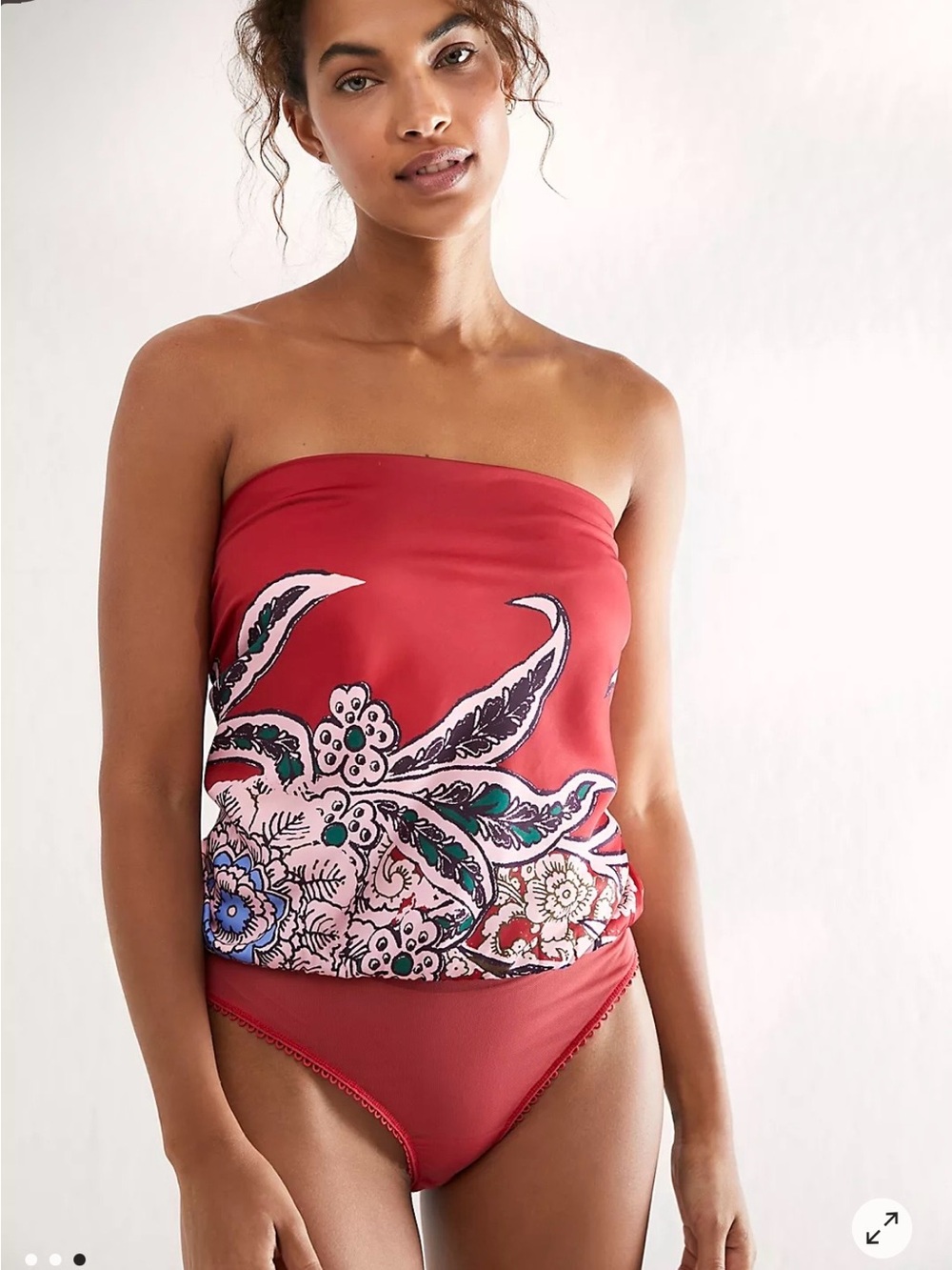 Free People Red Floral Strapless cherry bomb Bodysuit, Sz S